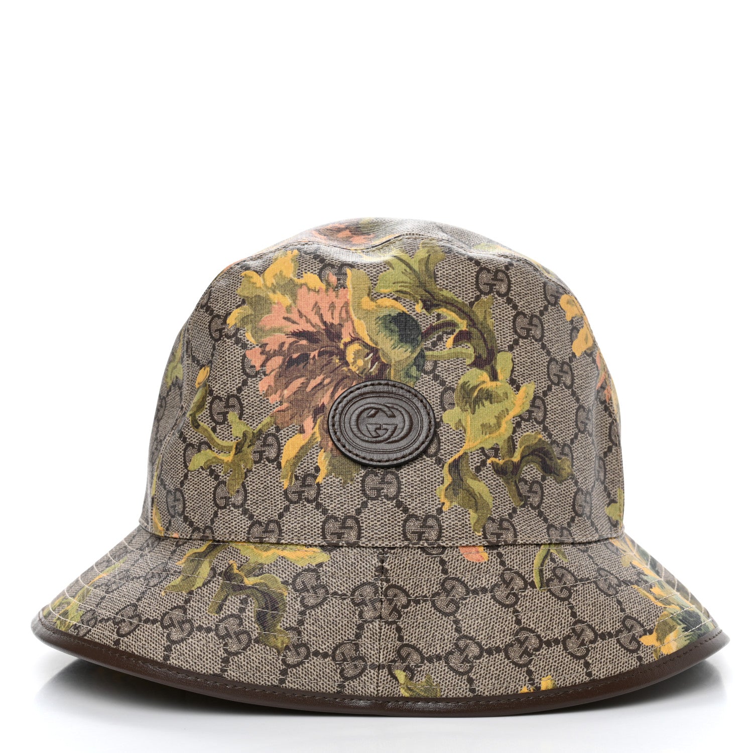 Gucci GG Supreme Monogram Azalea Calfskin Dusty Carnation Retro Interlocking G Bucket Hat Beige Ebony Multicolor 6 of 12