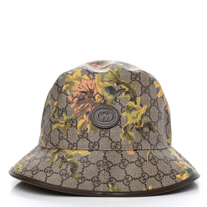 Gucci GG Supreme Monogram Azalea Calfskin Dusty Carnation Retro Interlocking G Bucket Hat Beige Ebony Multicolor 6 of 12