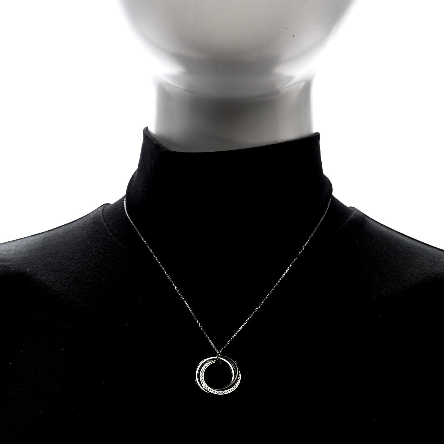 Cartier 18K White Gold Black Ceramic Diamond Trinity Pendant Necklace 2 of 5