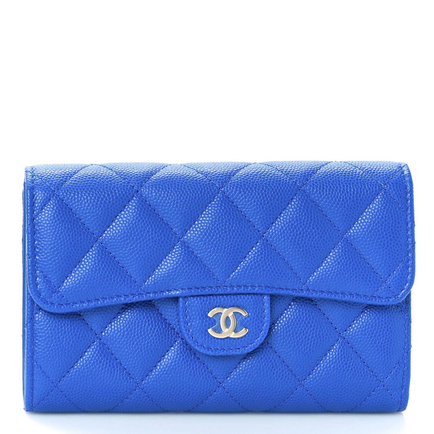 Caviar Quilted Medium Flap Wallet Blue