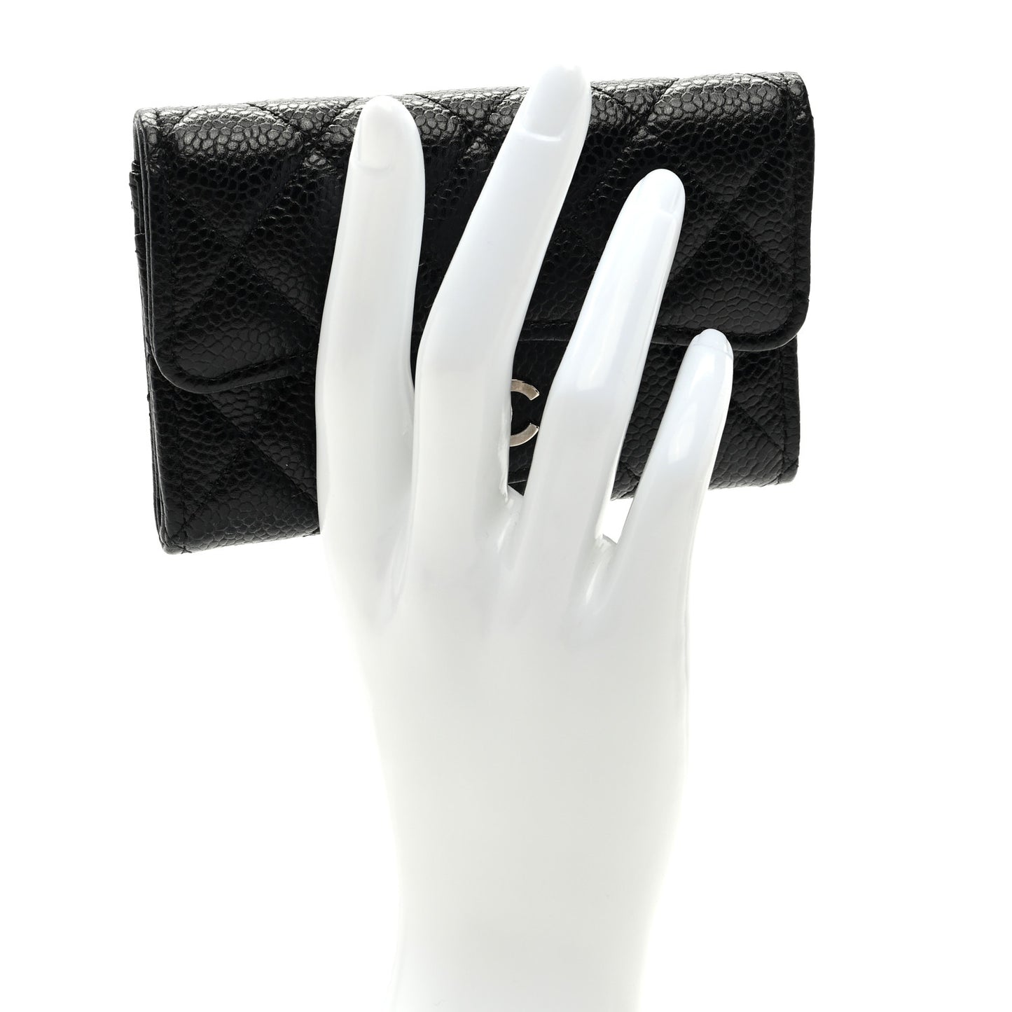 Caviar Quilted Flap Card Holder Wallet Black