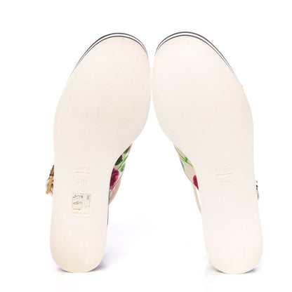 Gucci Canvas Striped Crossover Platform Sandals 37.5 White 5 of 10