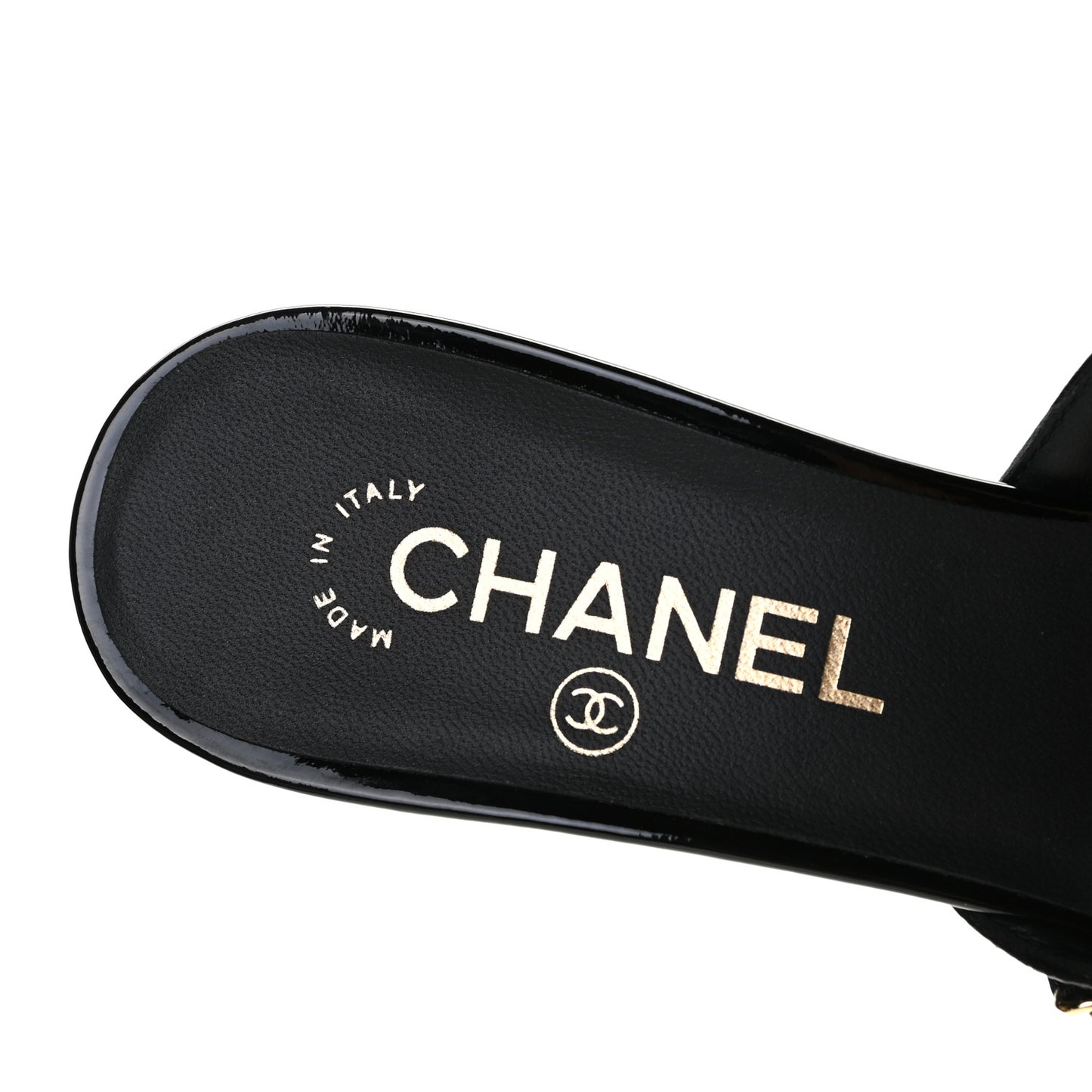 Lambskin Patent Chain CC Mules 39.5 Black