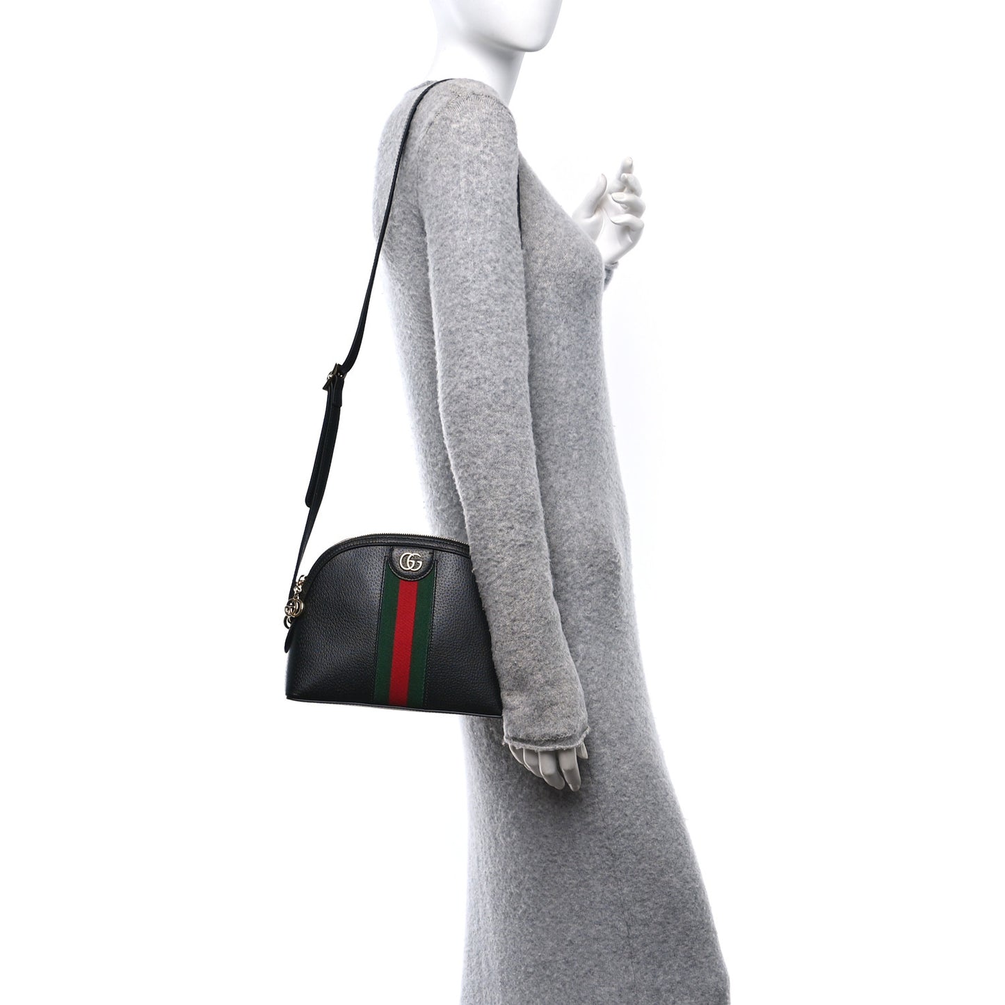 Calfskin GG Web Small Ophidia Dome Shoulder Bag Black
