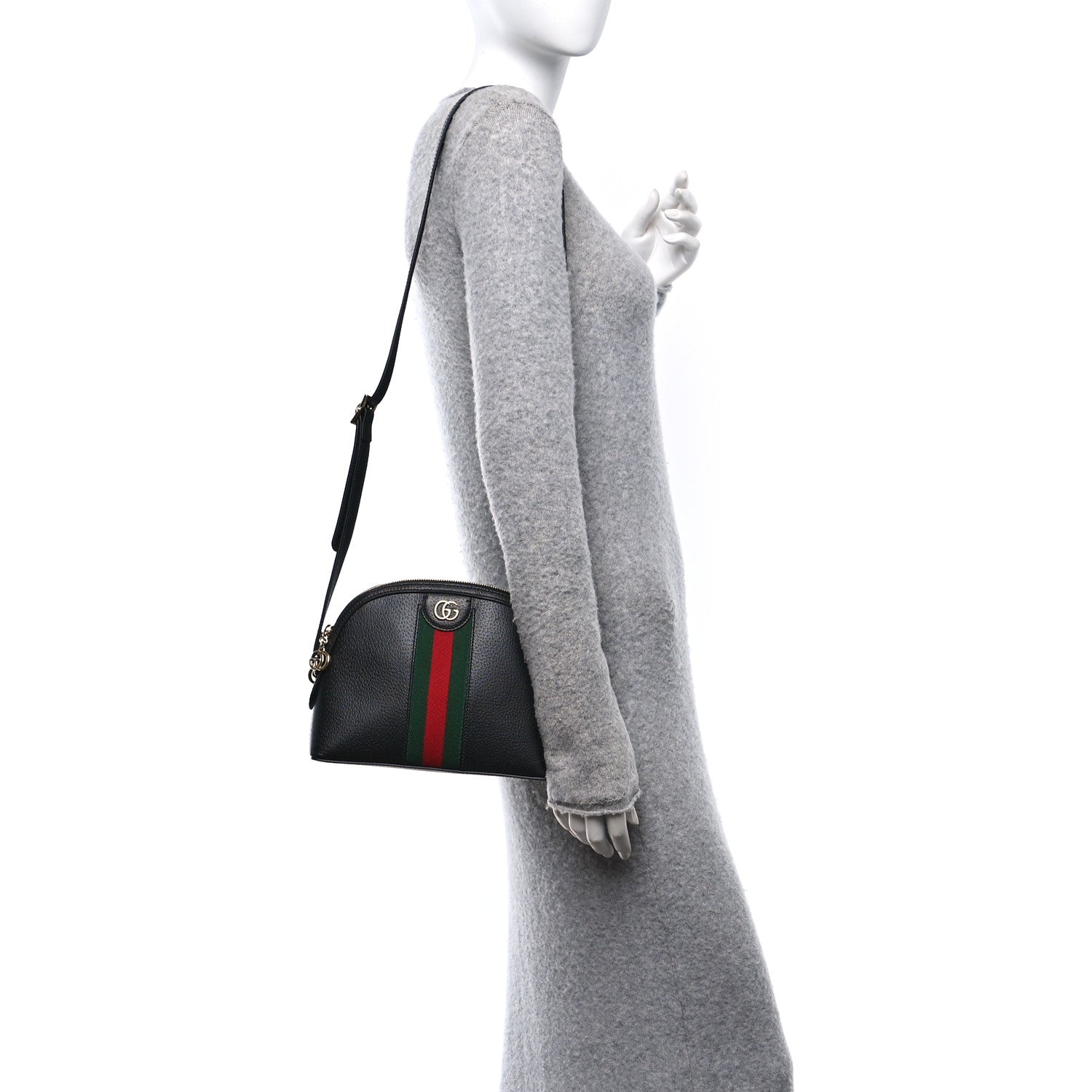 Gucci Calfskin GG Web Small Ophidia Dome Shoulder Bag Black 2 of 10