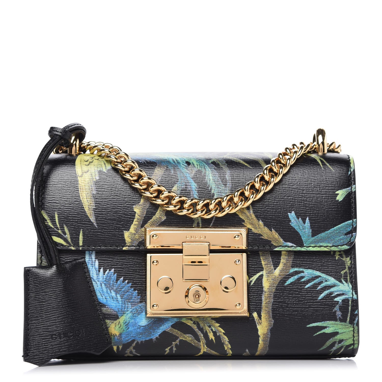 Gucci Calfskin Tropical Print Small Padlock Shoulder Bag Black Multi 1 of 11