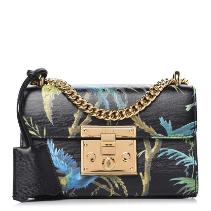 Gucci Calfskin Tropical Print Small Padlock Shoulder Bag Black Multi 1 of 11
