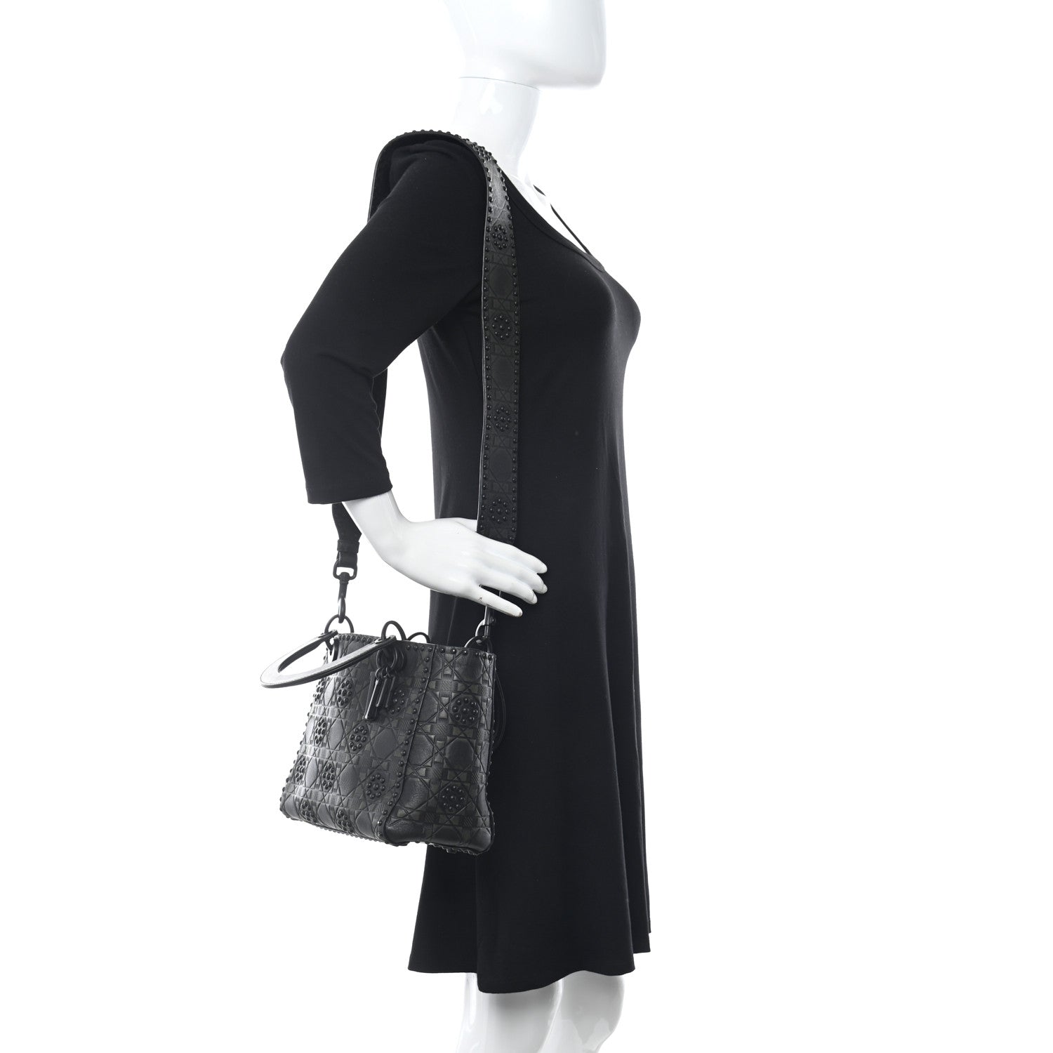 Christian Dior Calfskin Cannage Embossed Studded Medium Supple Lady Dior Black 2 of 16