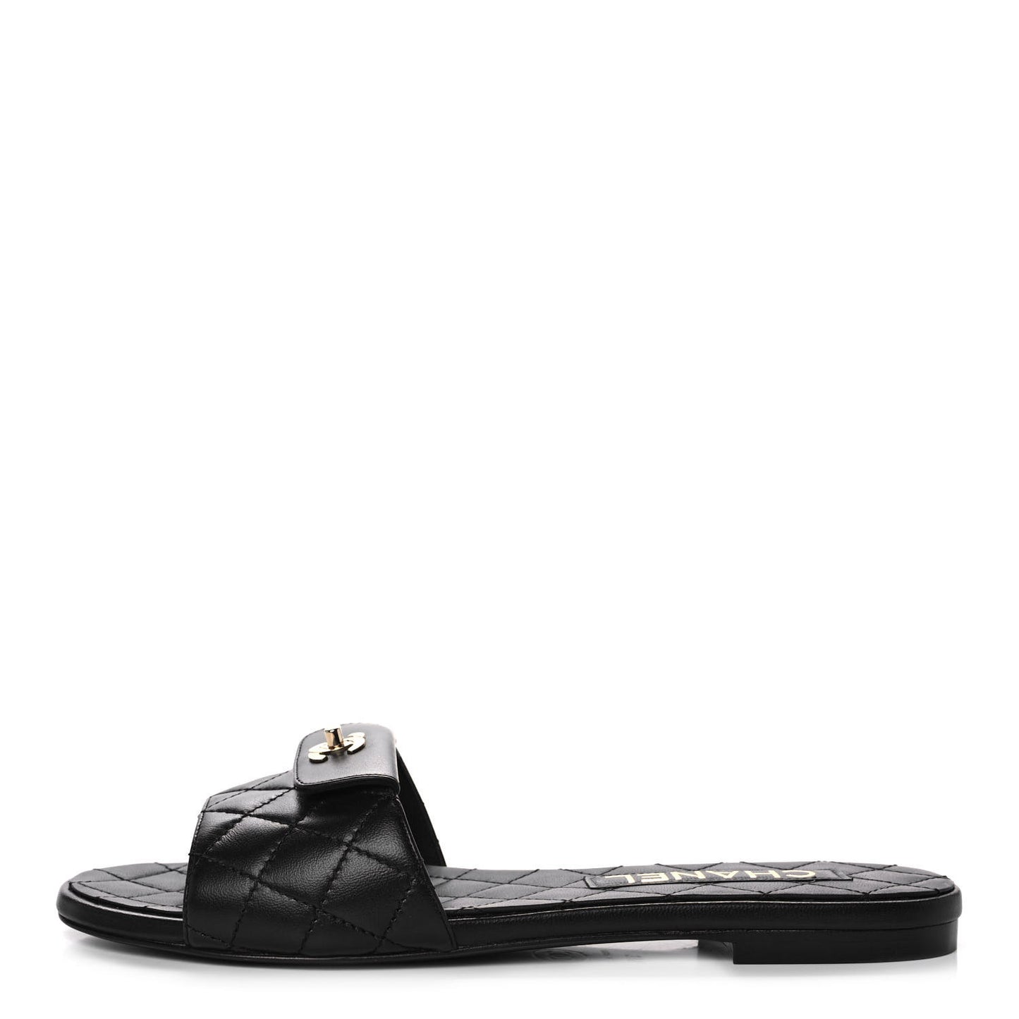 Lambskin Quilted CC Turnlock Sandals 37.5 Black