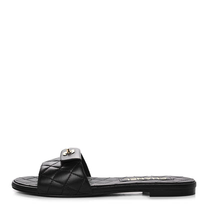 Chanel Lambskin Quilted CC Turnlock Sandals 37.5 Black 1 of 8