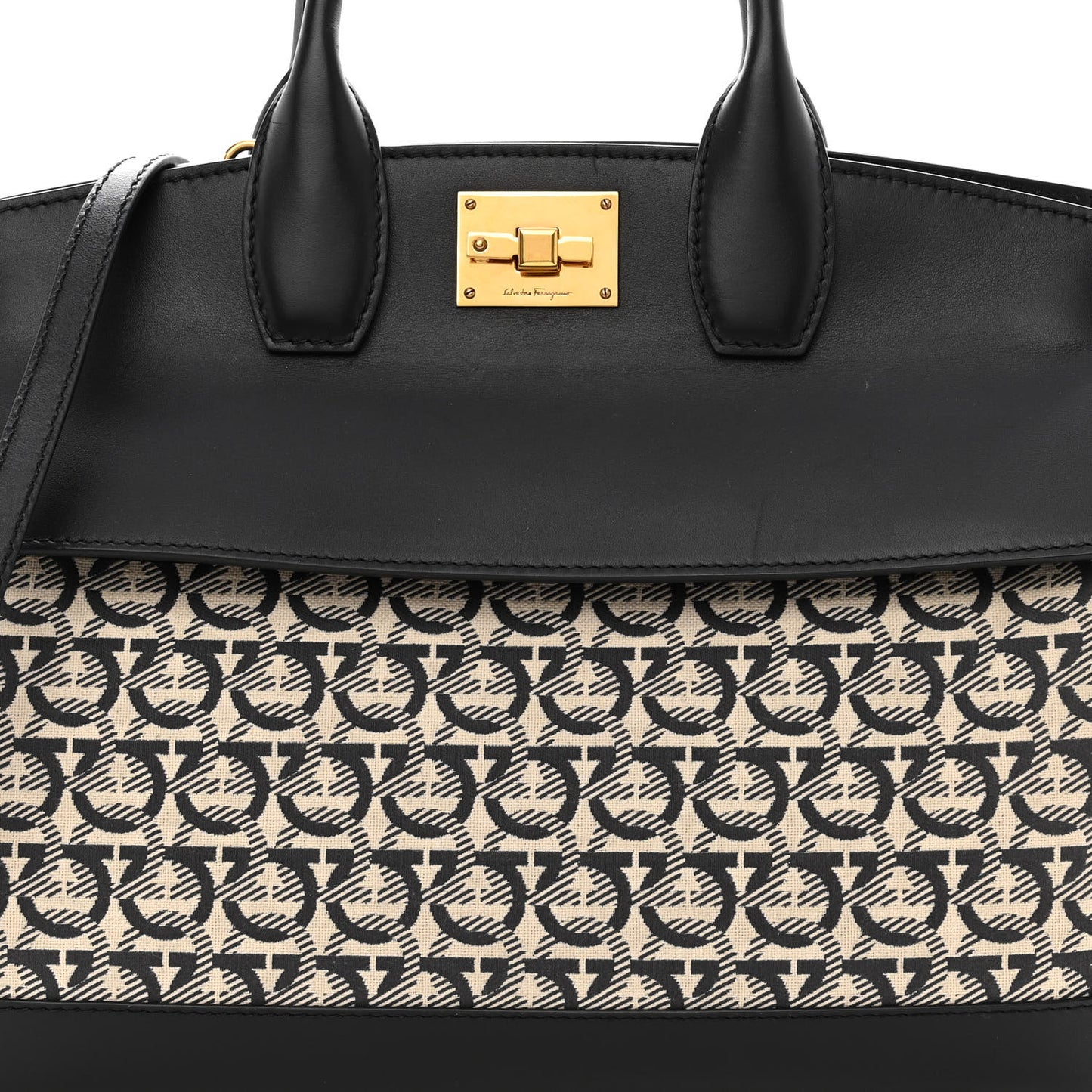 Canvas Calfskin Gancini The Studio Bag Black Beige