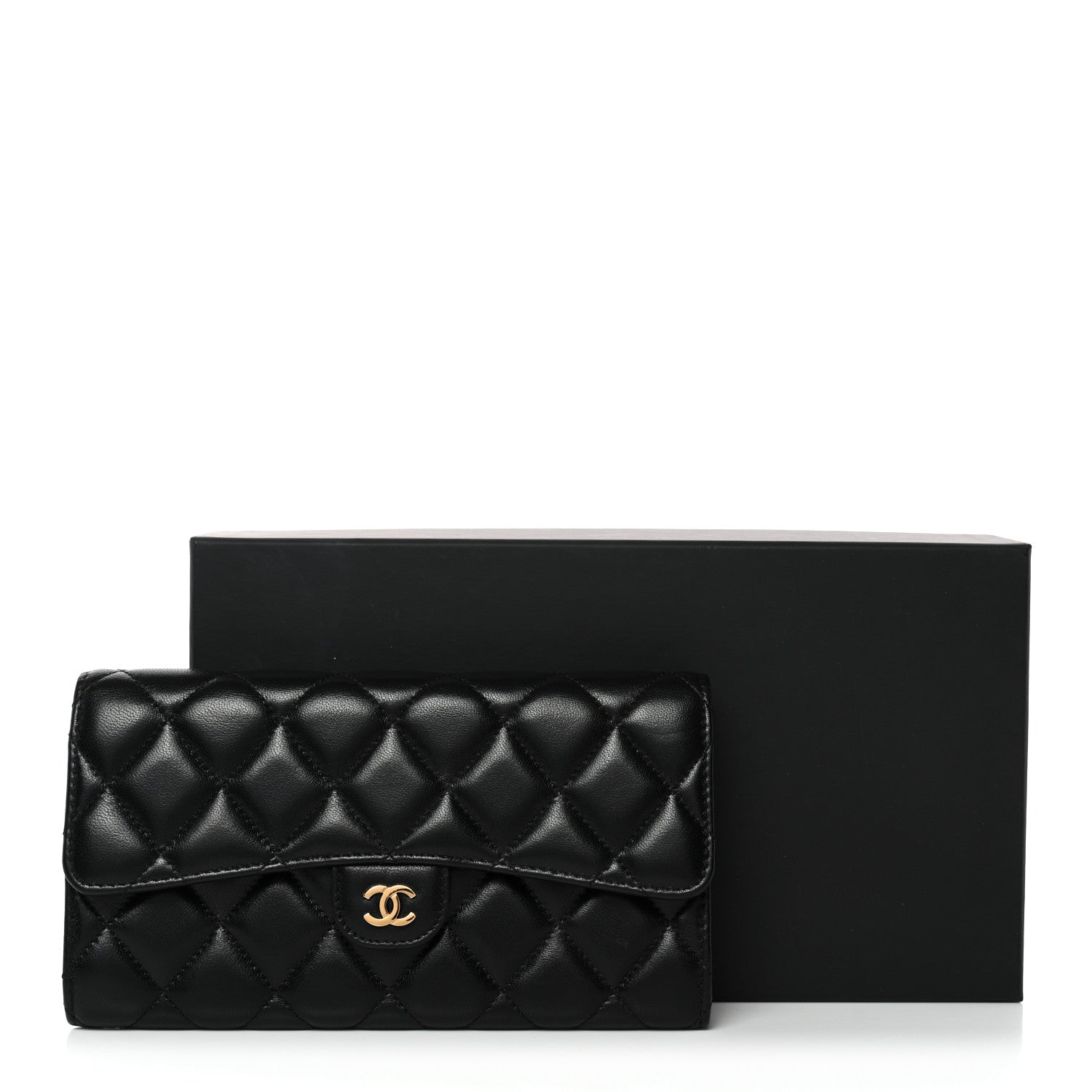 Chanel Lambskin Quilted Large Gusset Flap Wallet Black 12 of 12