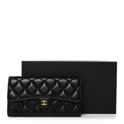 Chanel Lambskin Quilted Large Gusset Flap Wallet Black 12 of 12