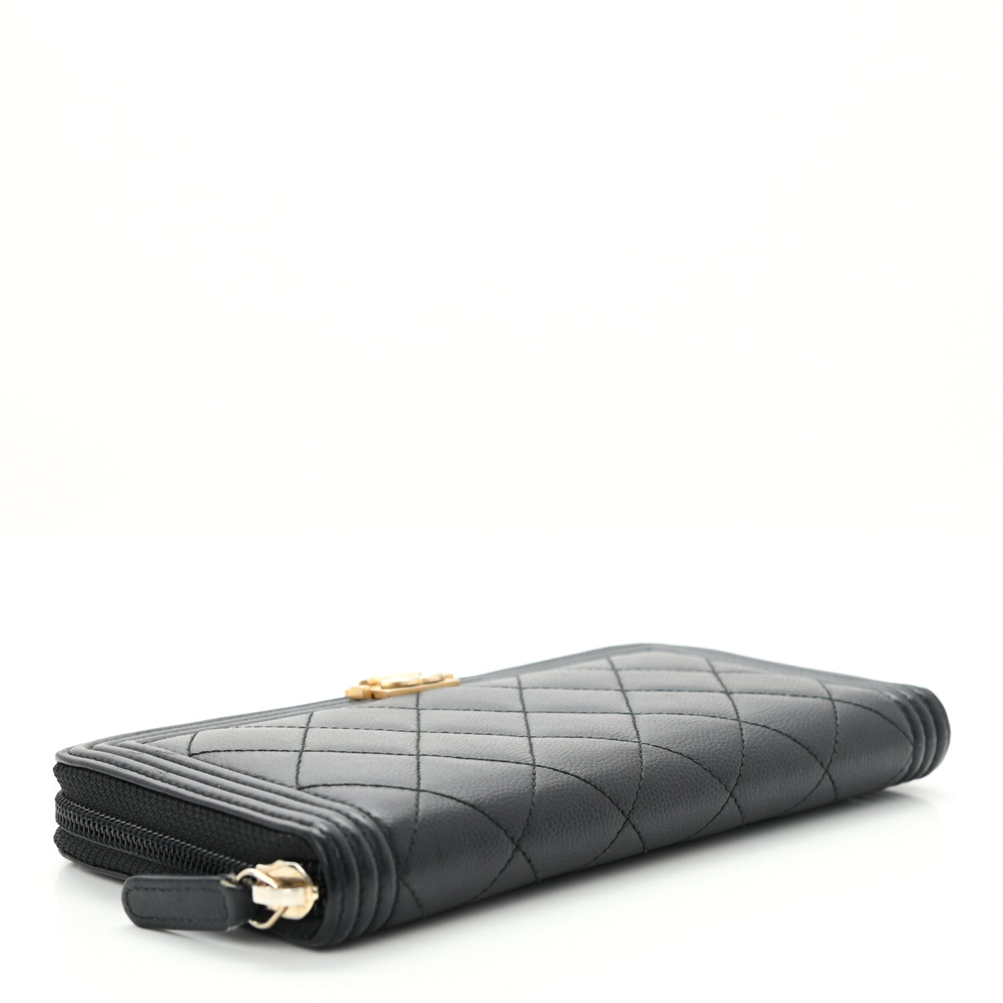Caviar Quilted Boy Long Zip Around Wallet Black