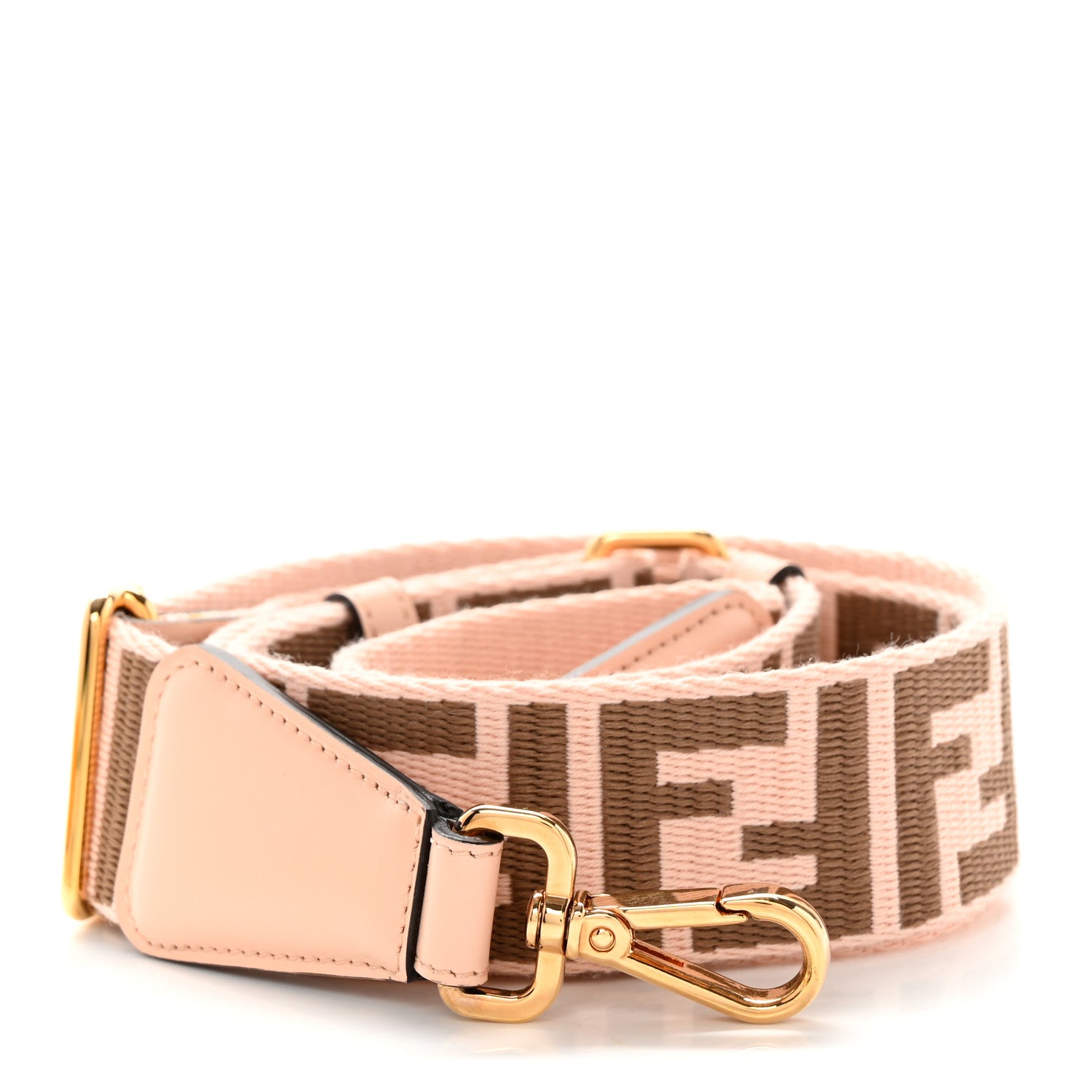 Fendi Jacquard Ribbon Vitello King FF Bi-Color Intreccio Adjustable Strap You Light Rose Camel 1 of 6