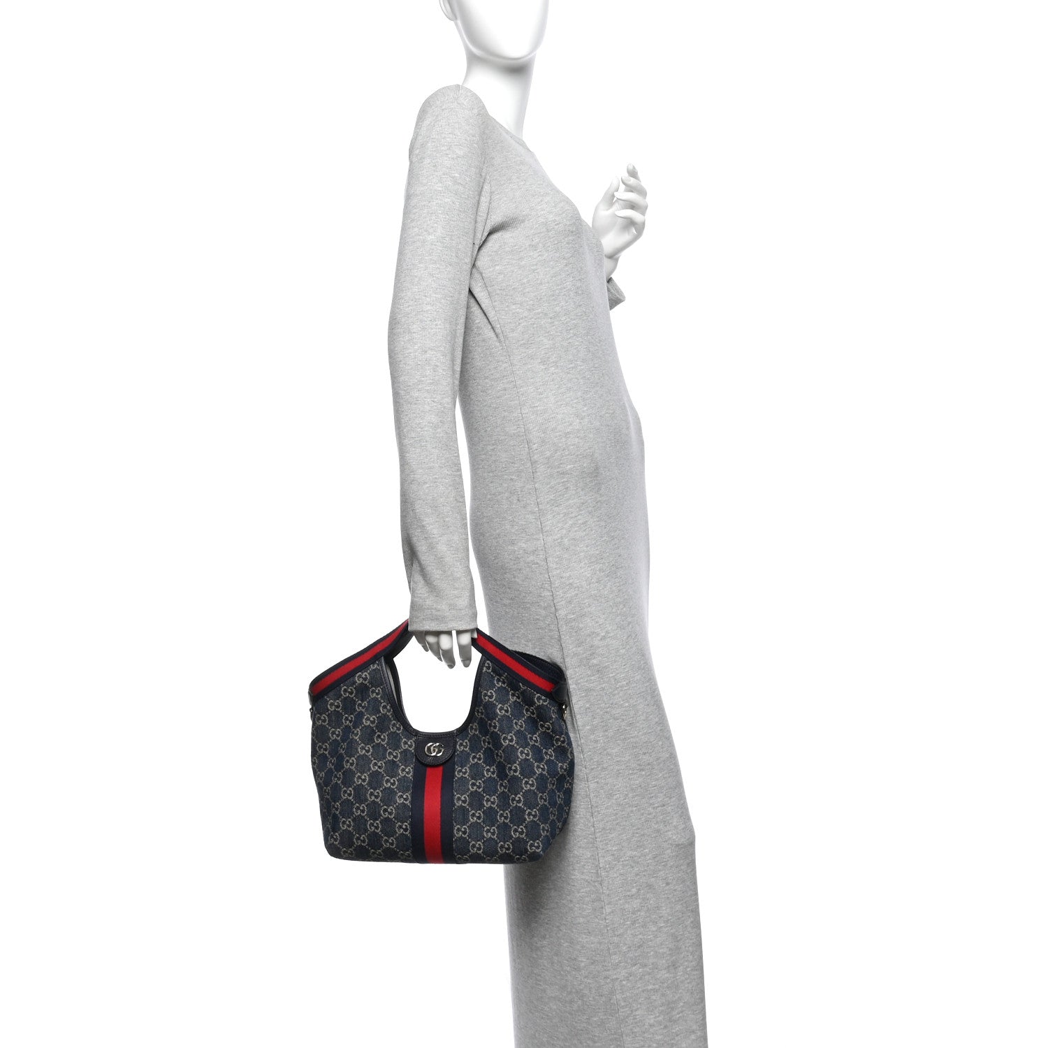 Gucci Denim GG Monogram Web Small Giglio Tote Blue White 2 of 10