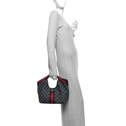 Gucci Denim GG Monogram Web Small Giglio Tote Blue White 2 of 10