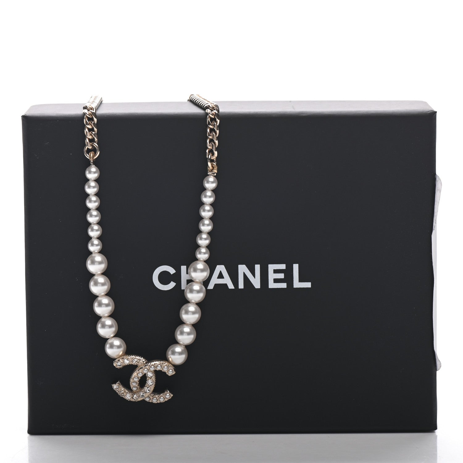 Chanel Pearl Crystal Chain CC Necklace Gold 5 of 5
