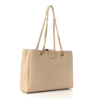 Saint Laurent Grain De Poudre Matelasse Chevron Monogram Shopping Bag Nude Powder 3 of 11