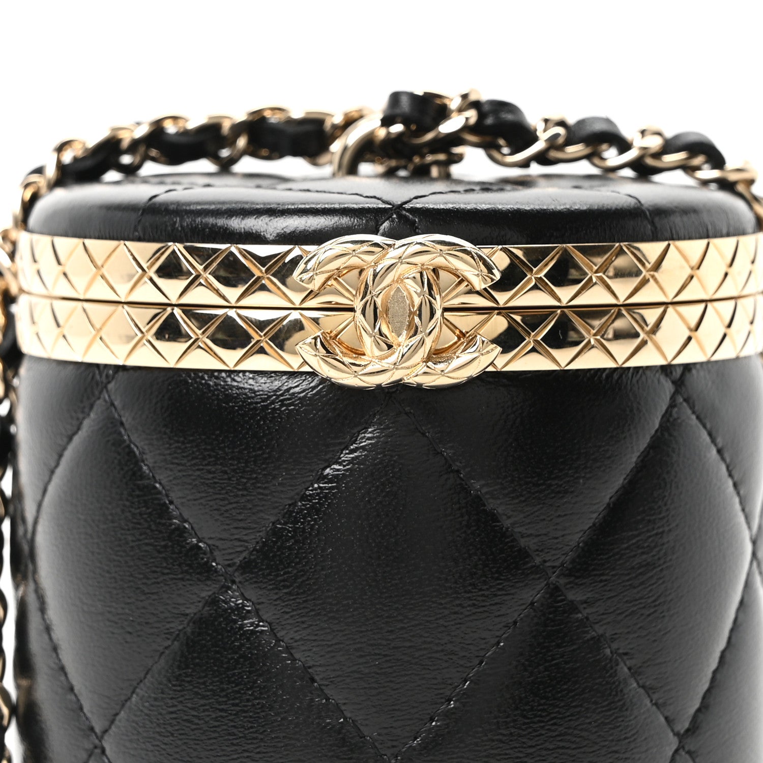 Chanel Metal Lambskin Quilted Mini Lock Frame Vanity Clutch Black 8 of 10
