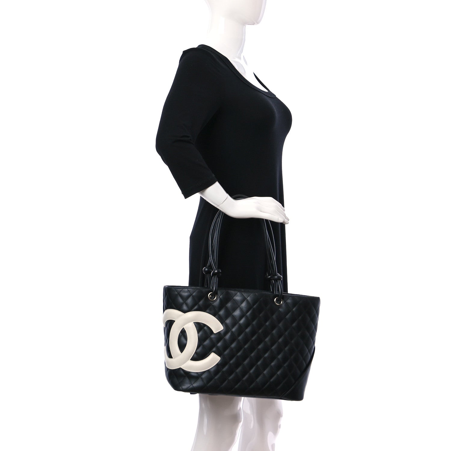 Chanel Calfskin Quilted Large Cambon Tote Black White 2 of 12