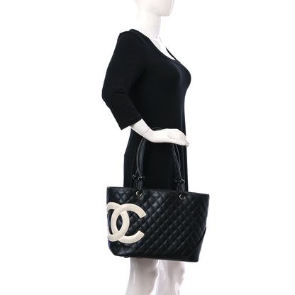 Chanel Calfskin Quilted Large Cambon Tote Black White 2 of 12