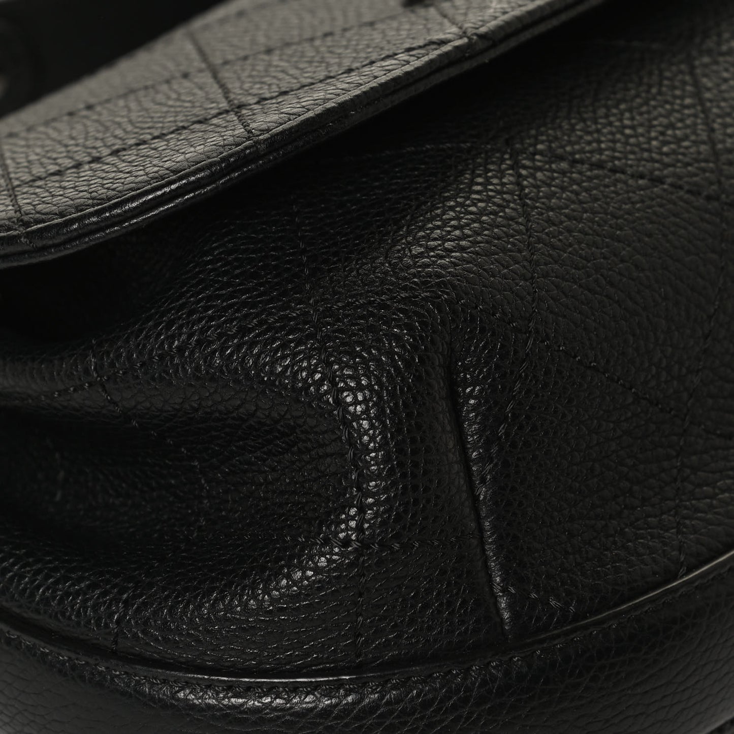 Grained Calfskin Stitched Messenger Flap Bag Black