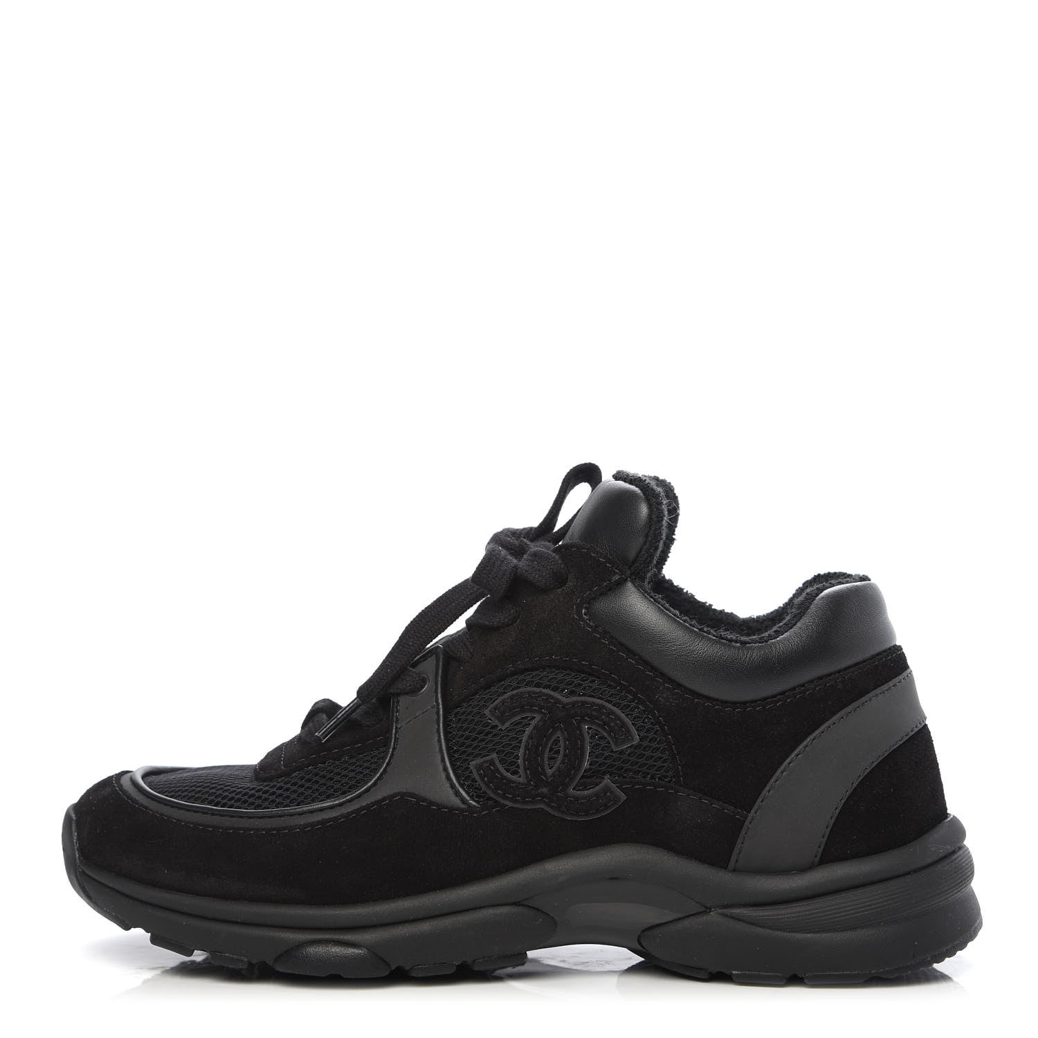 Chanel Fabric Calfskin Suede CC Sneakers 35.5 Black 1 of 7