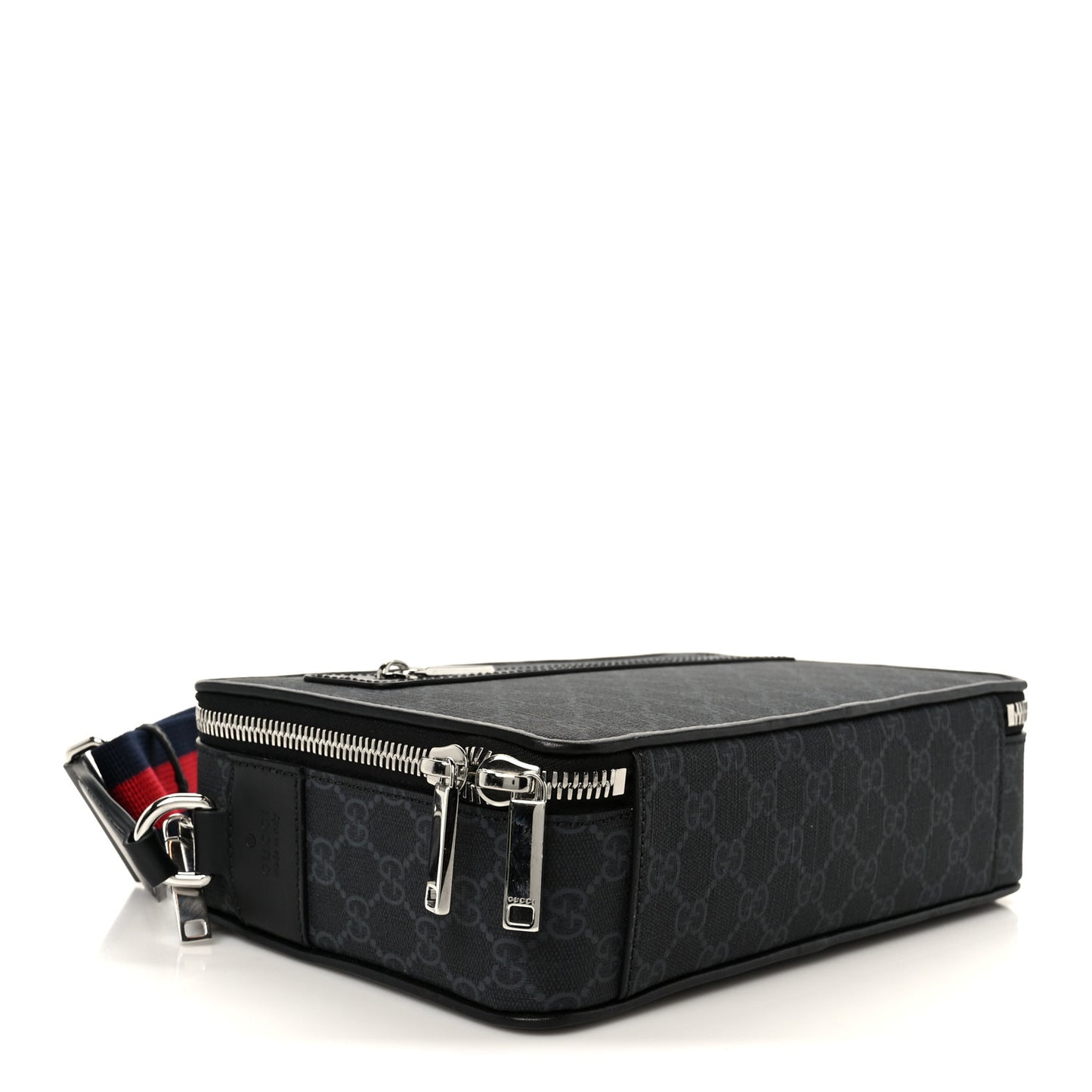 GG Supreme Monogram Calfskin Web Medium Messenger Bag Black Grey