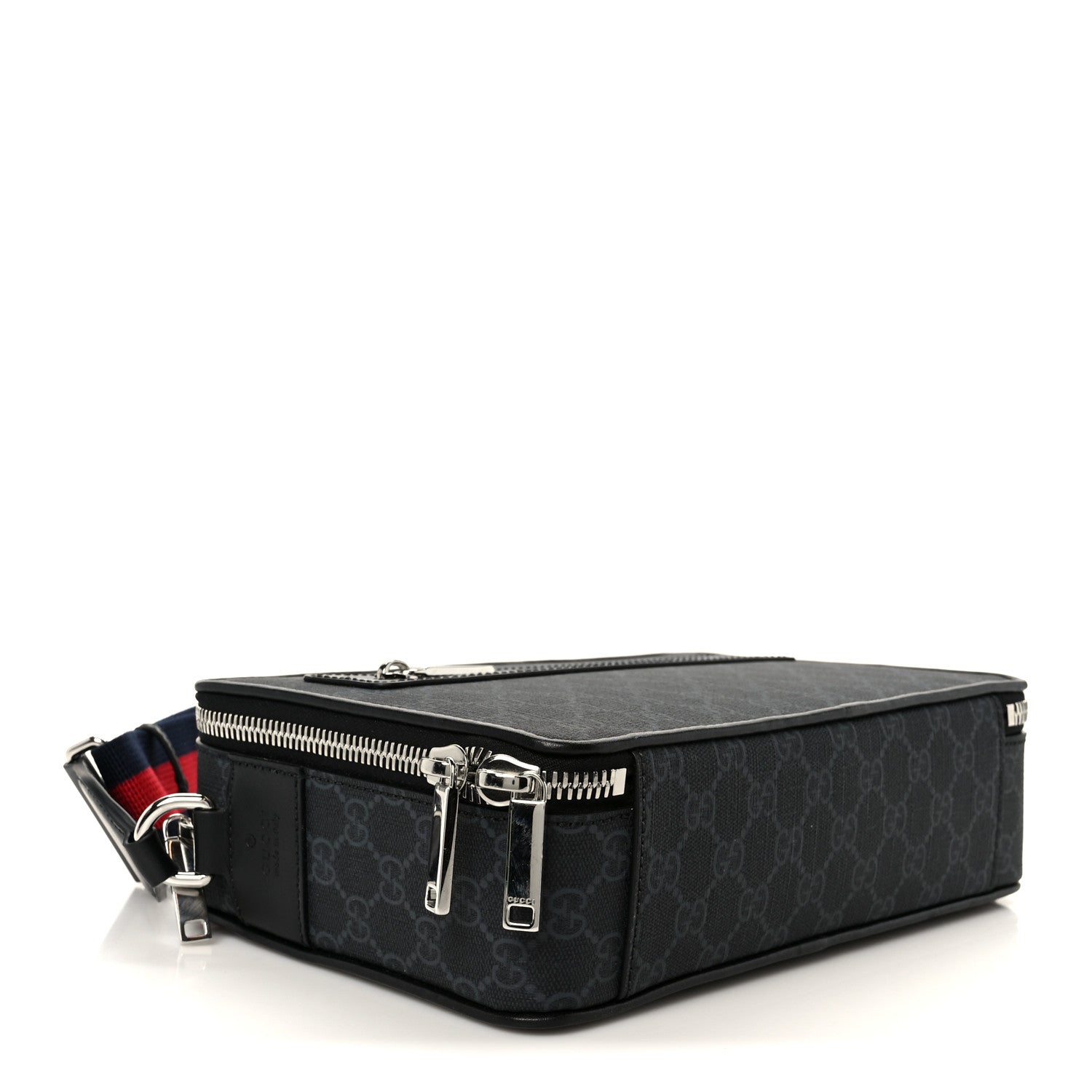 Gucci GG Supreme Monogram Calfskin Web Medium Messenger Bag Black Grey 4 of 11