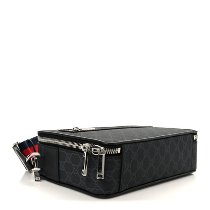 Gucci GG Supreme Monogram Calfskin Web Medium Messenger Bag Black Grey 4 of 11