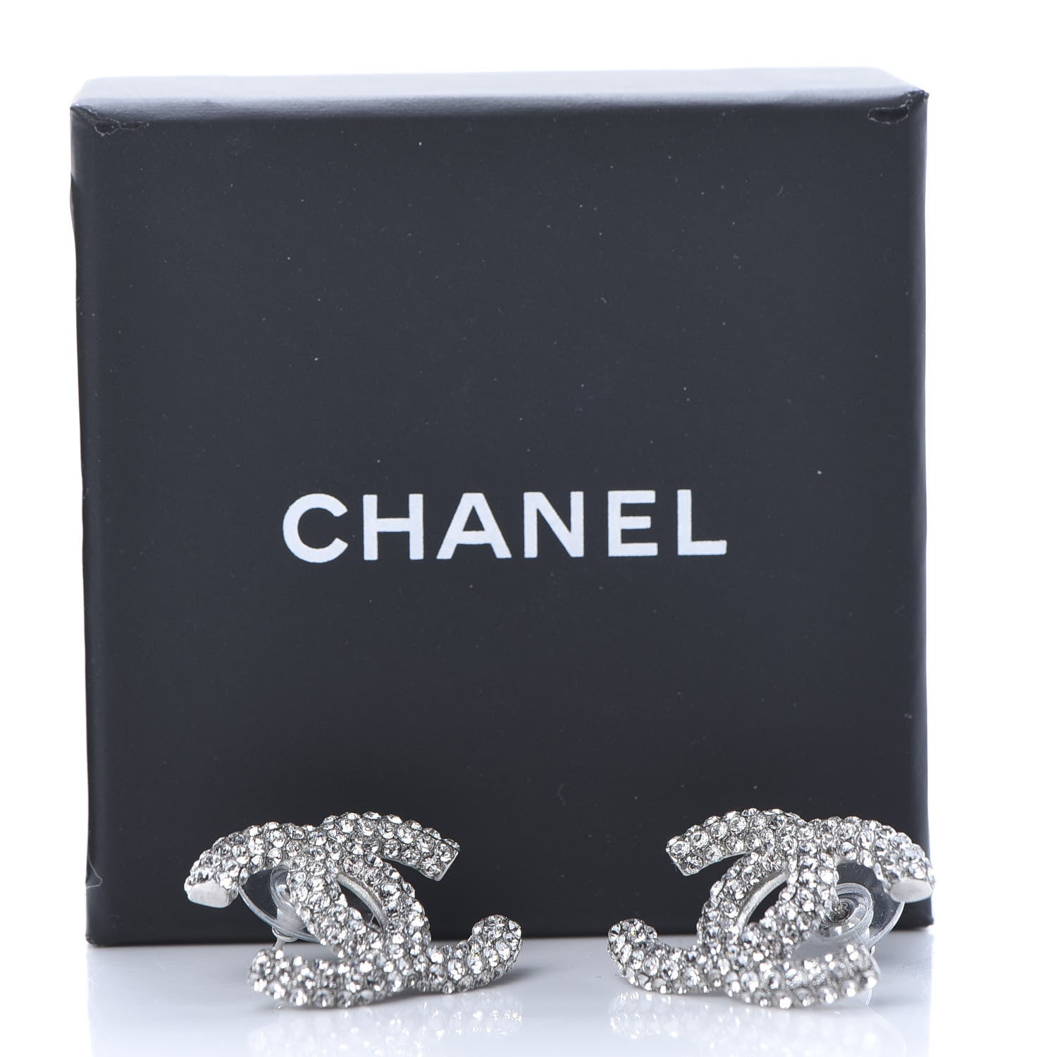 Chanel Crystal CC Treasure Chest Earrings Silver 5 of 5
