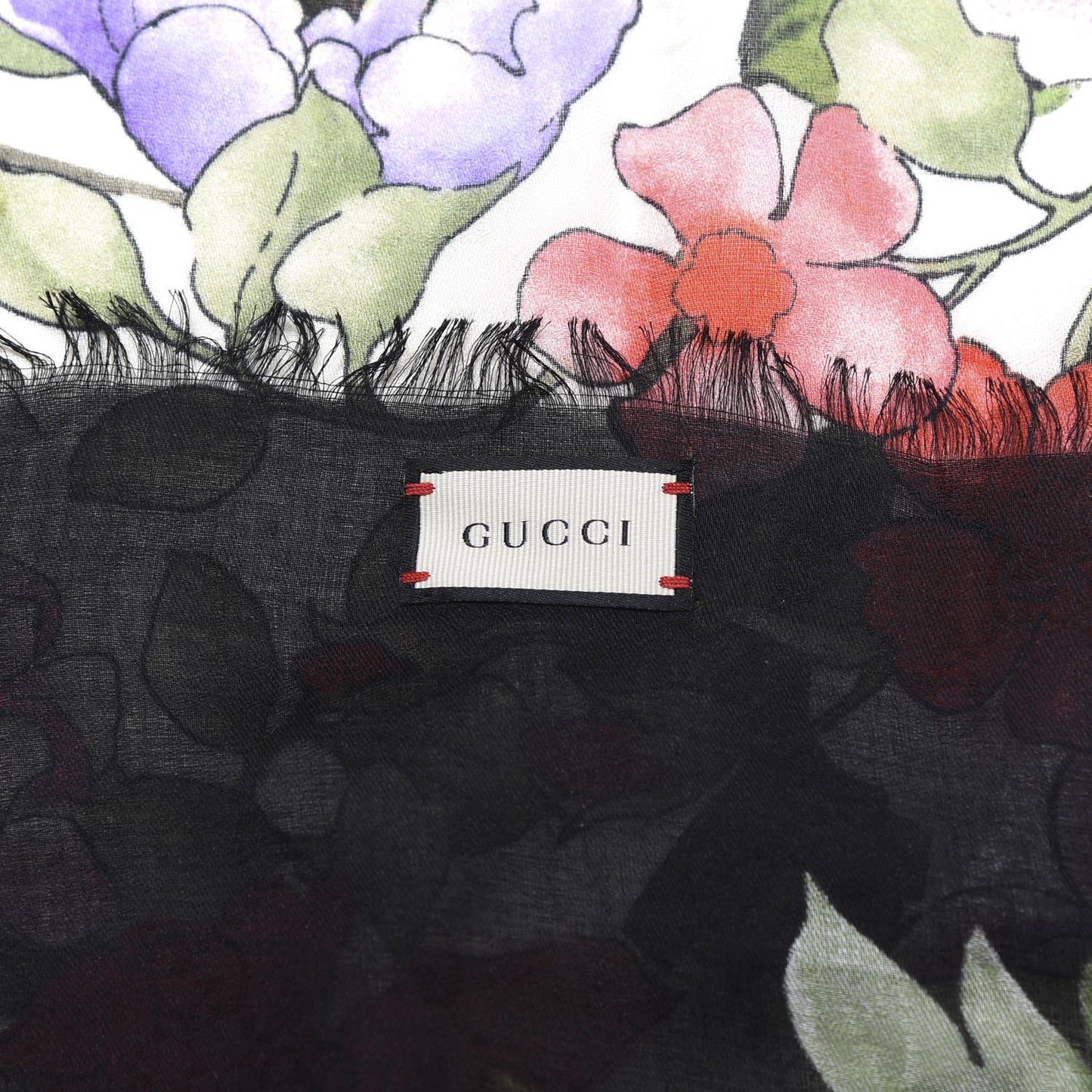 Wool Silk Rising Flowers Square Shawl White