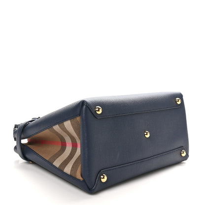 Burberry Derby Calfskin Vintage Check Medium Banner Tote Regency Blue 4 of 9