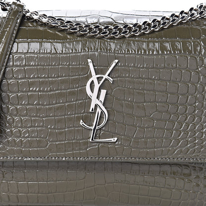 Saint Laurent Calfskin Crocodile Embossed Medium Monogram Sunset Khaki Green 9 of 9