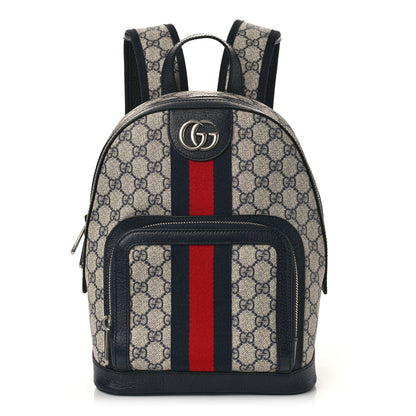 Gucci GG Supreme Monogram Textured Dollar Calfskin Web Small Ophidia Day Backpack Beige Blue Black 1 of 8