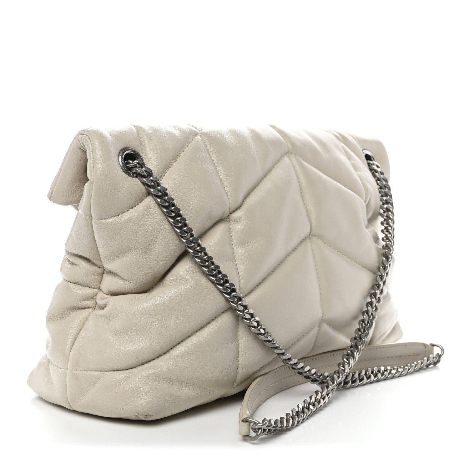 Saint Laurent Lambskin Quilted Medium Loulou Puffer Monogram Chain Satchel Crema Soft 3 of 14