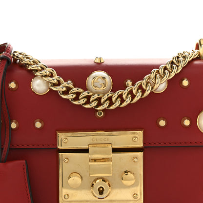 Gucci Calfskin Studded Small Padlock Shoulder Bag Hibiscus Red 8 of 15