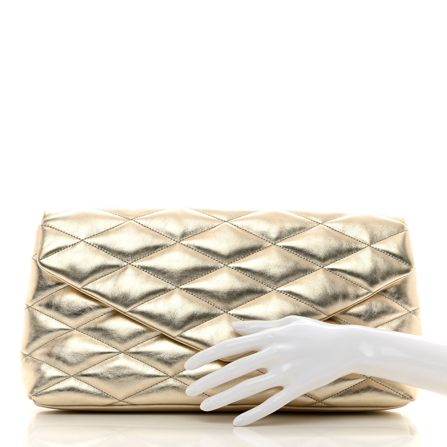 Saint Laurent Metallic Lambskin Quilted Sade Puffer Envelope Clutch Platino 2 of 8