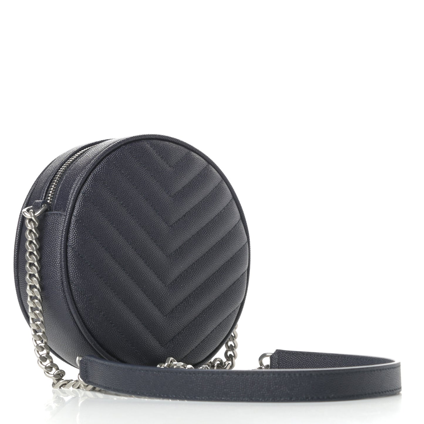 Grain De Poudre Matelasse Chevron Quilted Round Vinyle Camera Bag Deep Marine