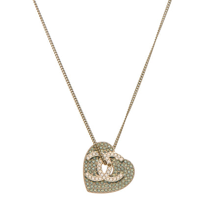 Chanel Crystal Heart CC Charm Necklace Gold 1 of 5