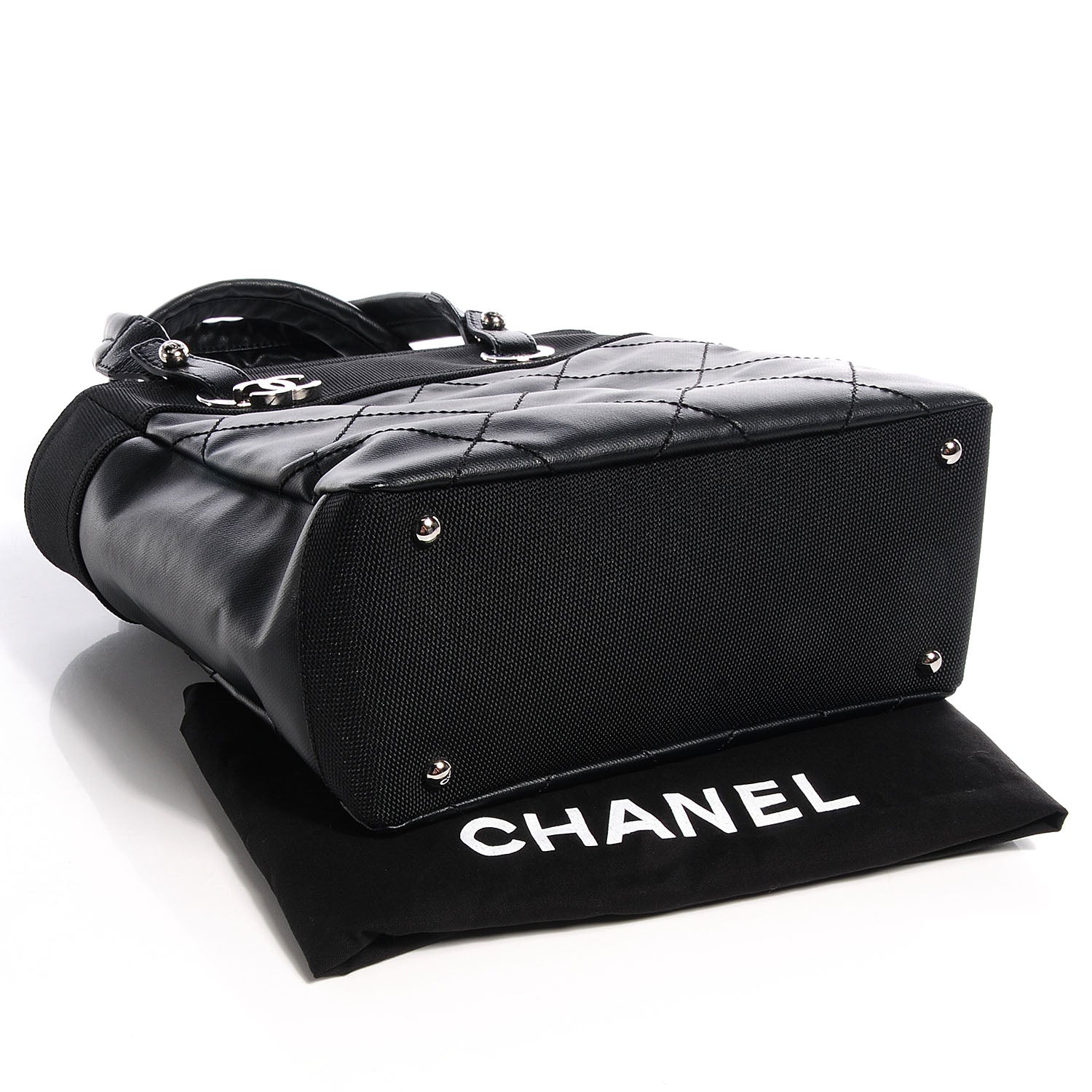 Chanel Coated Canvas Quilted Small Paris Biarritz Tote Black 4 of 7
