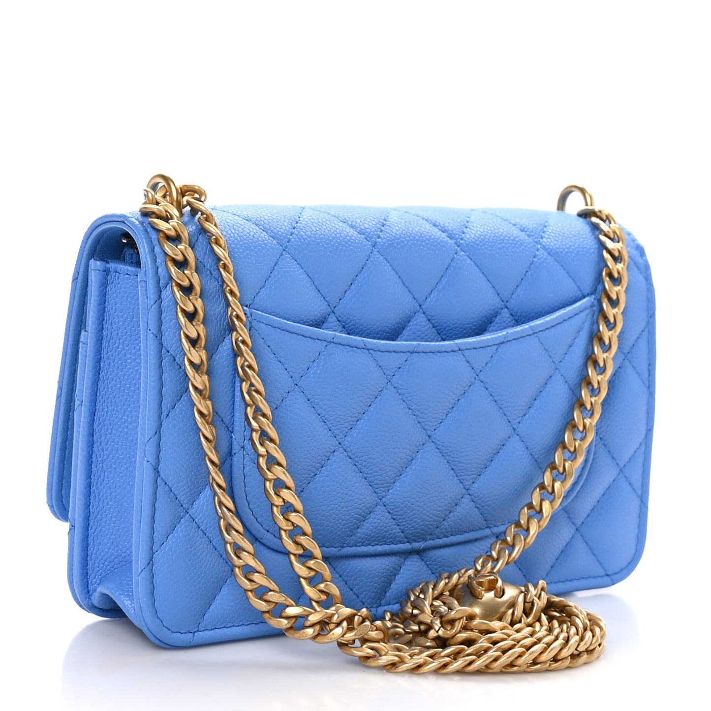 Caviar Quilted Heart Wallet On Chain WOC Blue