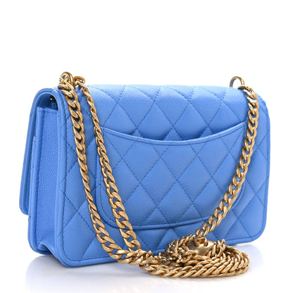 Chanel Caviar Quilted Heart Wallet On Chain WOC Blue 3 of 11