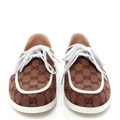 Gucci Monogram Mens Boat Shoes 9 Sahara Rubino White 2 of 14