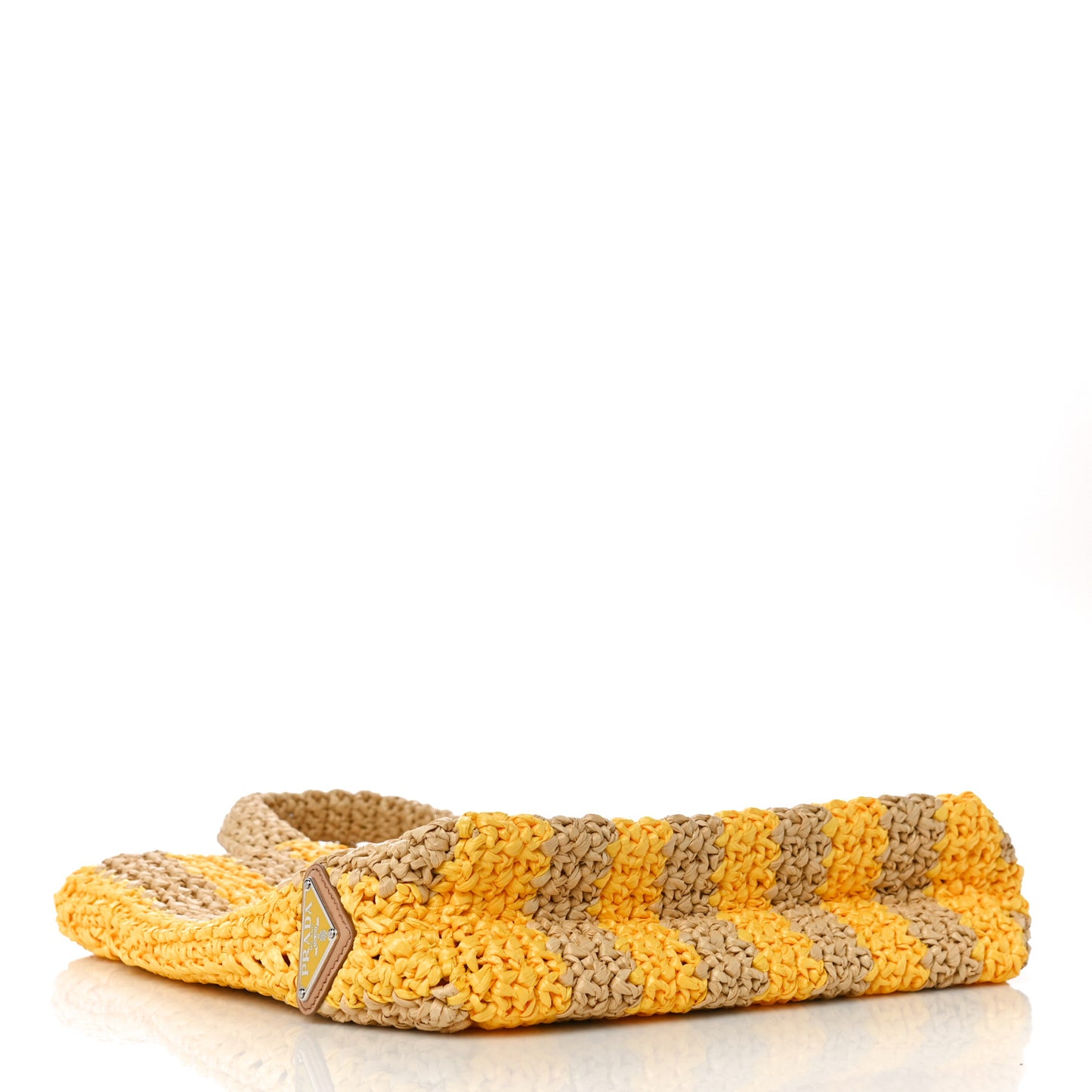 Yarn Raffia Effect Crochet Striped Small Logo Tote Naturale Giallo