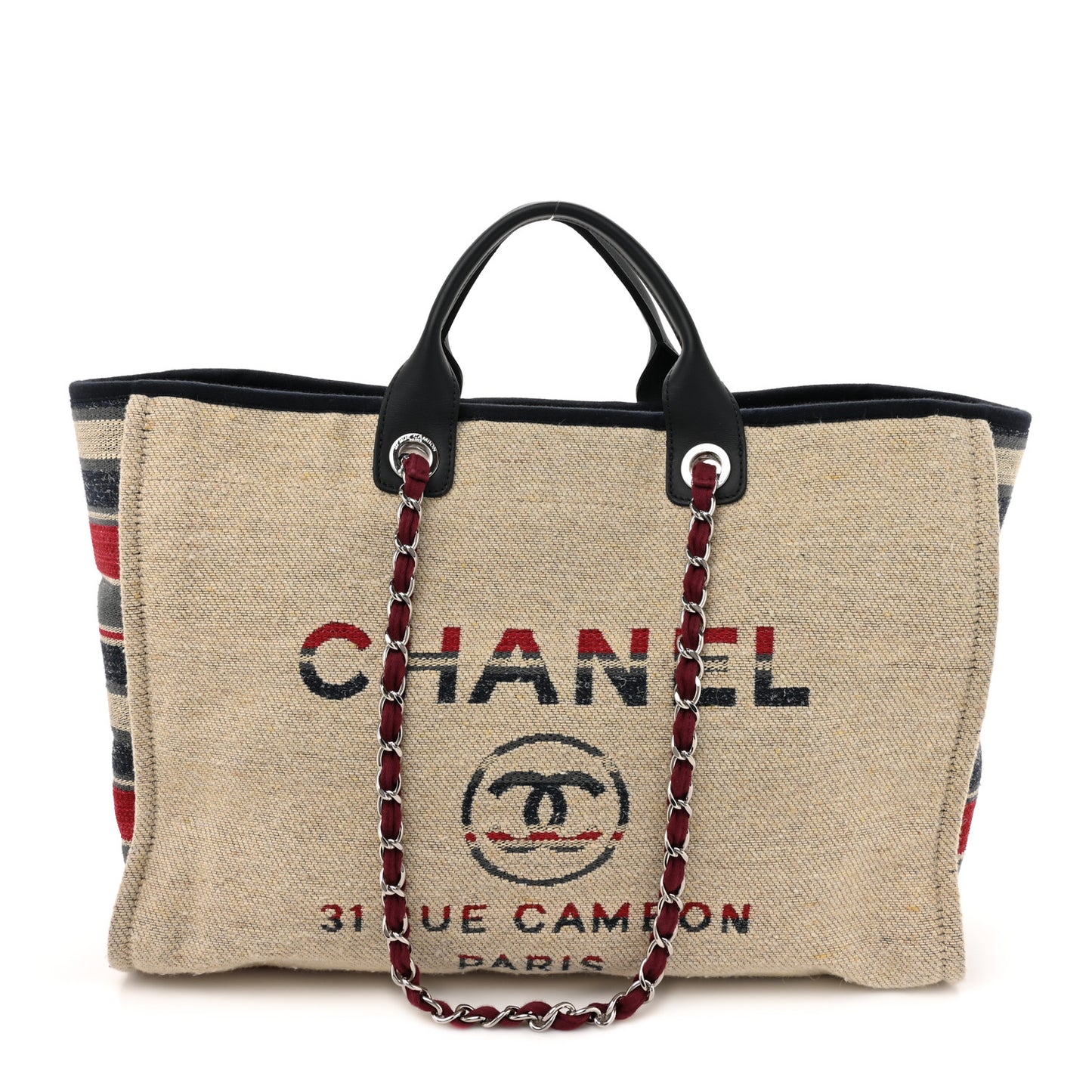 Striped Canvas Large Deauville Tote Tote Beige