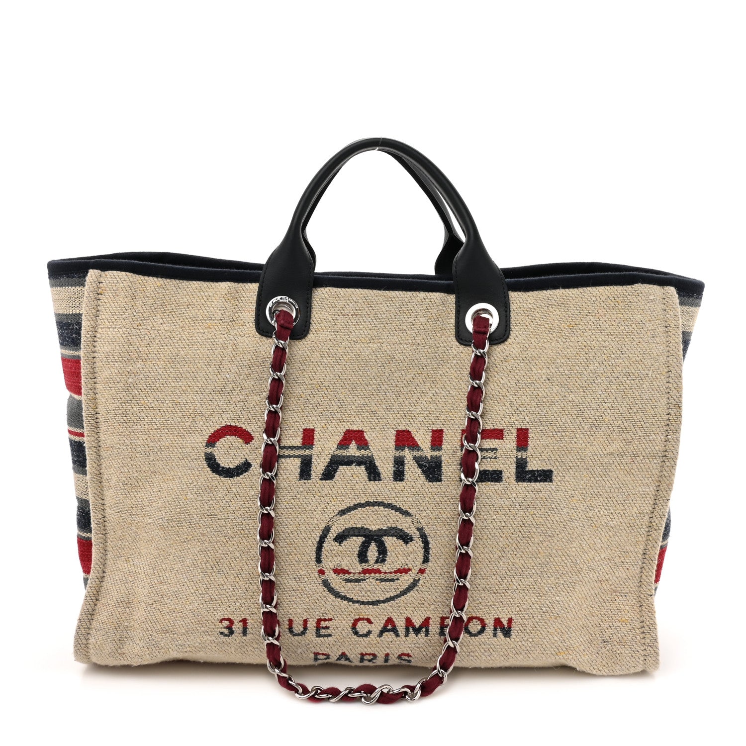 Chanel Striped Canvas Large Deauville Tote Tote Beige 1 of 10