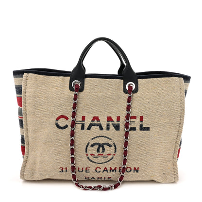 Chanel Striped Canvas Large Deauville Tote Tote Beige 1 of 10