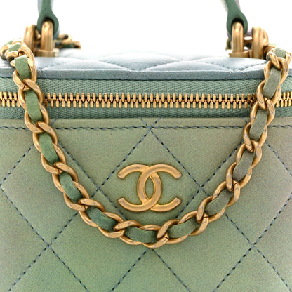Chanel Lambskin Quilted Ombre Top Handle Mini Vanity Case With Chain Blue Green 8 of 13